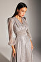 CAMELA Glittered Ruffled Taupe Balloon Sleeve Evening Dress - 4