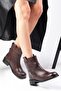 Rio Genuine Leather Brown Blunt Toe Women's Biker Boots - 3