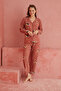 Dried Rose Bear Patterned Front Buttoned Suede Pajama Set - 2