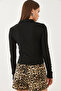Women's Black Polo Collar Half Button Ribbed Crop Blouse 60351020 - 4