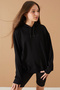 Black Embossed Lettering Hooded Girls' Sweatshirt 19303 - 6