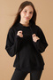 Black Embossed Lettering Hooded Girls' Sweatshirt 19303 - 3