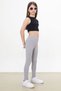 Girl's 2-Piece Plain Leggings with Button Detail on the Leg Black-Water Green 18205 - 4