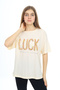 Cream Luck Printed Crew Neck Girl's T-Shirt 17806