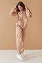 Beige Text Printed Hooded Cardigan Girls' Tracksuit Set 19222 - 6