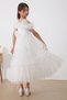 White Jewelled Feather Detailed Girl's Tulle Evening Dress - 6