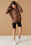 Girl's Brown Hooded Sweatshirt - Text Embossed Print, Model 19310