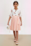 Salmon Rose Patterned Short Sleeve Bag Girl's Pleated Dress 18192 - 2