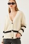 Women's Ecru Black Buttoned Thessaloniki Knitwear Cardigan 20247531 - 7