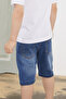 White Striped Polo Collar T-Shirt with Jean Shorts Boy's Set 18748 - 5