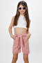 Pink Elastic Waist Belted Girl's Shorts 18480