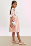 Salmon Rose Patterned Short Sleeve Bag Girl's Pleated Dress 18192 - 4