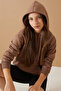 Girl's Brown Hooded Sweatshirt - Text Embossed Print, Model 19310 - 6