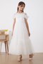 White Jewelled Feather Detailed Girl's Tulle Evening Dress - 7