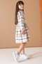 Coffee Color Striped Patterned Belted Long Sleeve Girls' Dress 19689 - 4