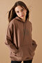 Girl's Brown Hooded Sweatshirt - Text Embossed Print, Model 19310 - 3