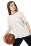Cream Striped Crew Neck Girl's Short Sleeve T-shirt 18380 - 3