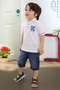 White Skate Printed Polo Collar Boy's Jean Shorts Set 18744 - 3