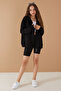 Black Zippered Basic Girls' Hooded School Cardigan 19203