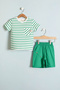 Green Striped T-Shirt Baby Boy Set with Jean Shorts 18523