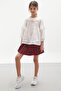 Red Plaid Patterned Shorts and Skirt Shirt Girl Suit 17975