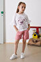 Pink Floral Printed Belted Shorts Girls' Set 18899 - 5
