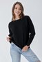 Women's Boat Neck Ribbed Loose Knitwear Sweater Black 24W109