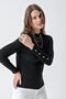 Women's Half Turtleneck Button Detailed Ribbed Knitwear Sweater Black 24w107 - 5