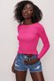 Women's Crew Neck Frilly Thin Knitwear Sweater Fuchsia 22sw305