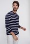 Men's Navy Blue Crew Neck Can1r Striped Casual Knitwear Sweater 22wm101