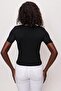 Women's Square Collar Short Sleeve Thin Knitwear Sweater Black 22sw314 - 5