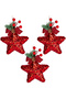Christmas Ornament, Star, New Year's Decorated, Red - Set of 3, 15 cm