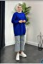 Women's Crew Neck Front Striped and Cold Rope Knitwear Tunik - 4