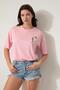 Pink Parrot Embroidery Crew Neck Oversize Women's Short Sleeve T-Shirt- 2422