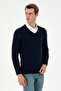 Men's Slim Fit V-Neck Navy Blue Sweater 50297063-Vr033