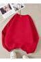 Unisex Red Crew Neck Unprinted Wide Fit Cotton Ribbed Sweatshirt - 2