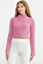 Half Fisherman Crop Knitwear Sweater - Pink - 4