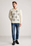Baklava Pattern Polo Neck Lambswool Ecru Sweater - 6