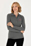 Women's Anthracite Melange Basic Polo Collar Sweatshirt 50271573-Vr081