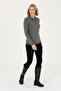 Women's Anthracite Melange Basic Polo Collar Sweatshirt 50271573-Vr081 - 4