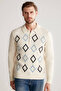 Baklava Pattern Polo Neck Lambswool Ecru Sweater - 5