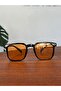 Mocha Orange Glass Black Framed Cornered Unisex Sunglasses Hit Model - 4