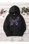Purple Butterfly Logo Cotton Children's Zipper Cardigan - Black Printed Girls Boys Winter Hoodie