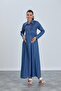 Pregnant Pregnant Denim Dress with Button Polo Neck Breastfeeding - 3