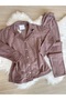 Mink Polka Dot Patterned Front Buttoned Fleece Pajama Set - 6