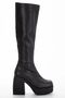 Lenora Women's Black Stretch Lightweight Platform Heel Blunt Toe Zipper Boots - 5