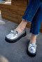 Shade Silver Heart Detailed 4cm Special Thick Sole Women's Loafer - 3