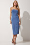 Strapless Sandy Knitted Dress Blue Lbf0012