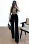 Black Effective Zip Wide Leg Jeans New Waist Jeans (Non-Fading Fabric)