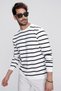 Men's Ecru Crew Neck Can1r Striped Casual Knitwear Sweater 22wm101 - 5